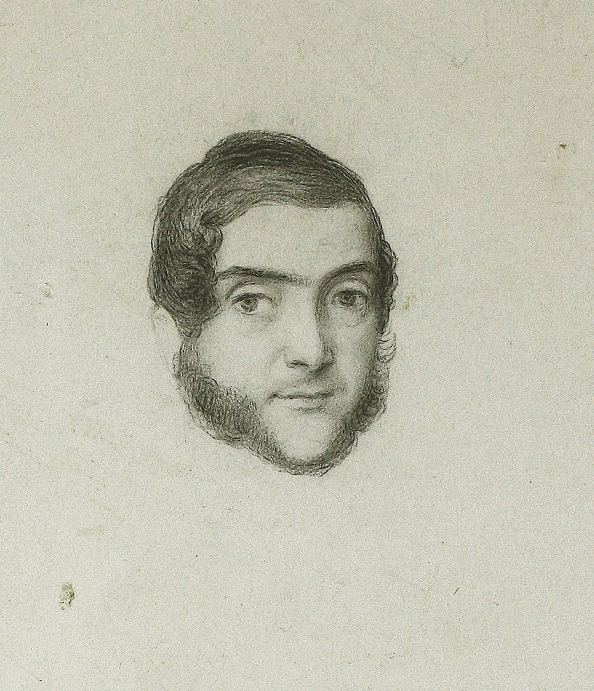 Retrato de Ramón Mesonero Romanos, de Rosario Weiss, Madrid, h. 1842, lápiz negro sobre papel, 165 x 125 mm.