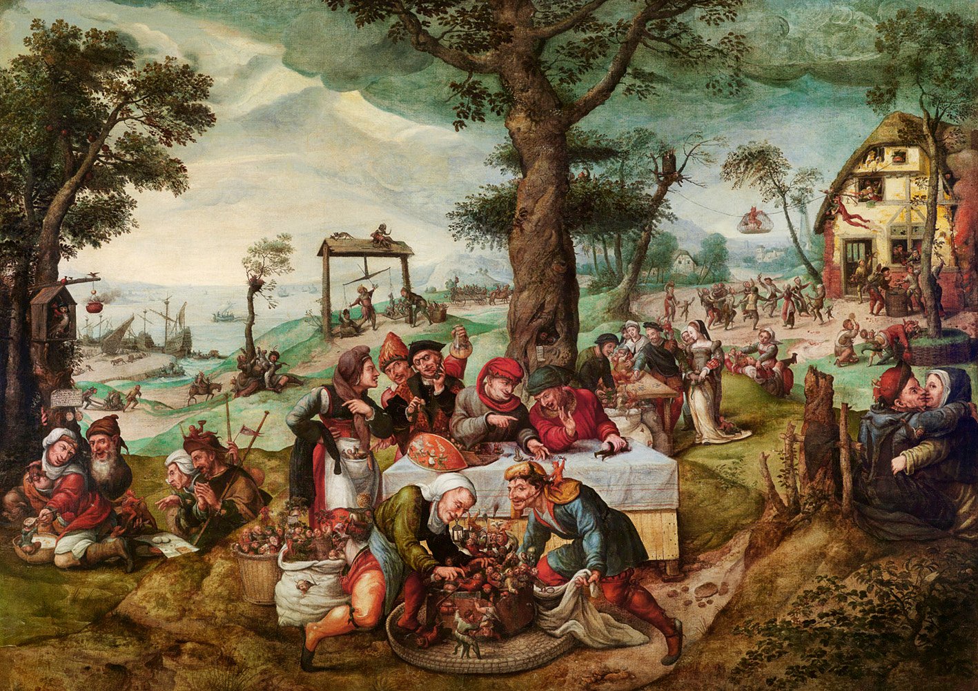 Burla de la locura humana o Comercio tonto, por Frans Verbeeck, h. 1550, óleo sobre lienzo, 135 x 188 cm.