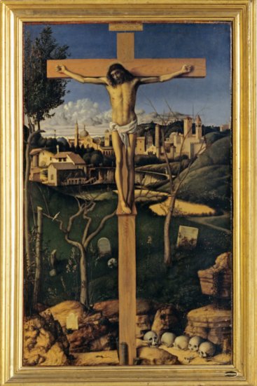Crucificado en un cementerio hebreo, por Giovanni Bellini, 1480-1485, Colección Banca Popolare di Vicenza.