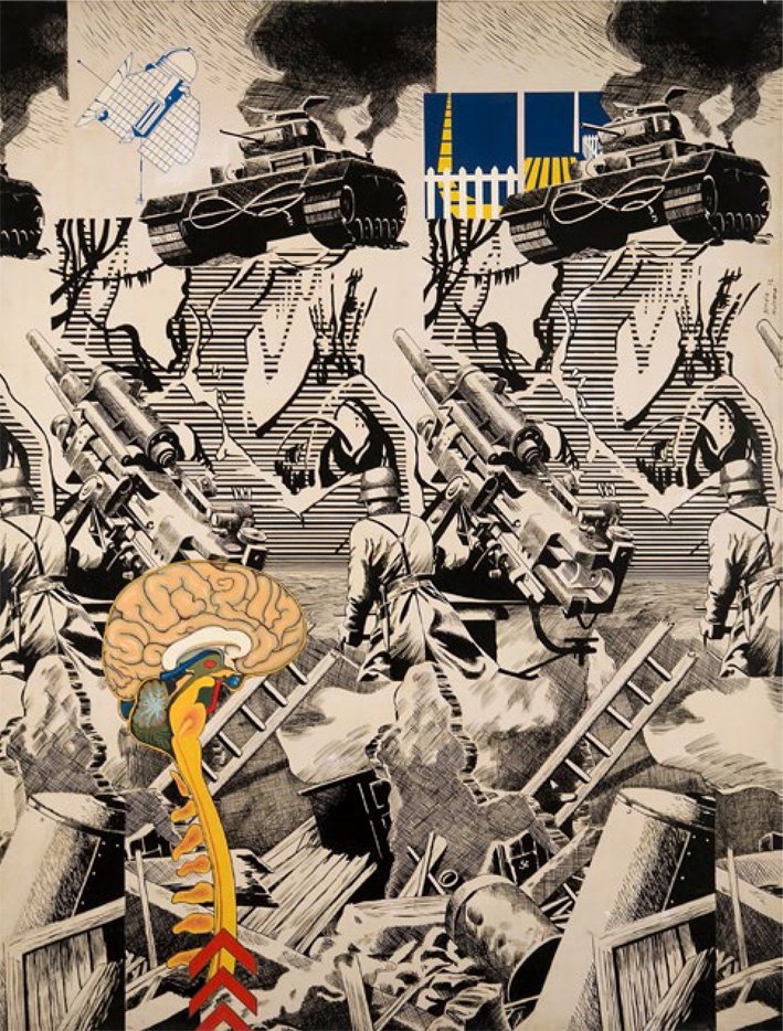 Alberto Solsona; Fernando Almela, Hazañas bélicas, 1972, Acrílico sobre tela, 116 x 81 cm, Colección MACBA. Donación Fundación Almela-Solsona.