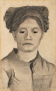 Cabeza de una campesina, por Vincent van Gogh, hacia diciembre de 1884, lápiz, lápiz conté y tiza negra sobre papel, 330 x 203 mm, Colección Abelló.