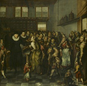 La distribución del pan en el hospicio, autor desconocido, 1627, 149,5 x 149 cm.