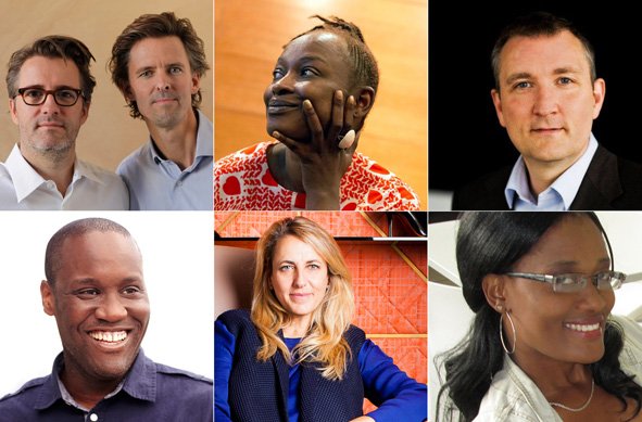 De izquierda a derecha y de arriba abajo, Olafur Eliasson y Frederik Ottesen; Koyo Kouoh; Michael Rasmussen (VELUX A/S ); Ije Nwokorie; Patricia Urquiola, y Melody Sarudzayi Joachim.