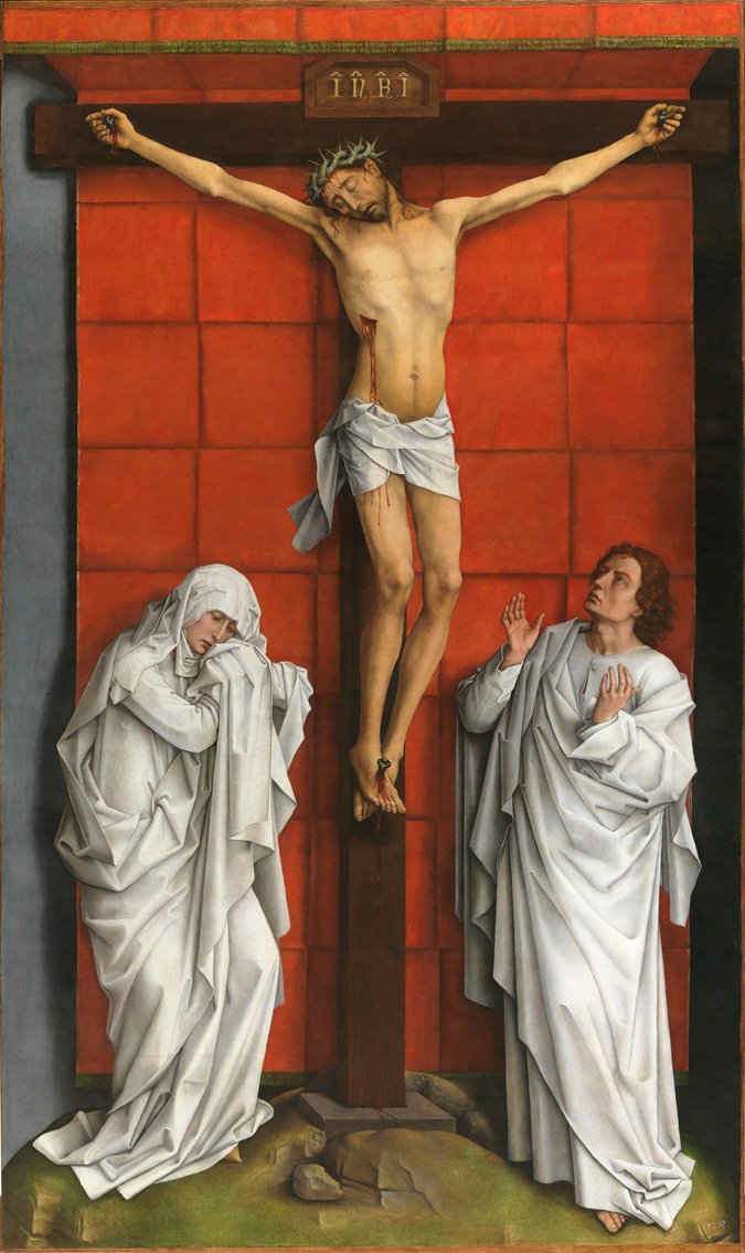 El Calvario, por Rogier van der Weyden, óleo sobre tabla de roble, h. 1457-64, Patrimonio Nacional. Real, Monasterio de San Lorenzo de El Escorial.