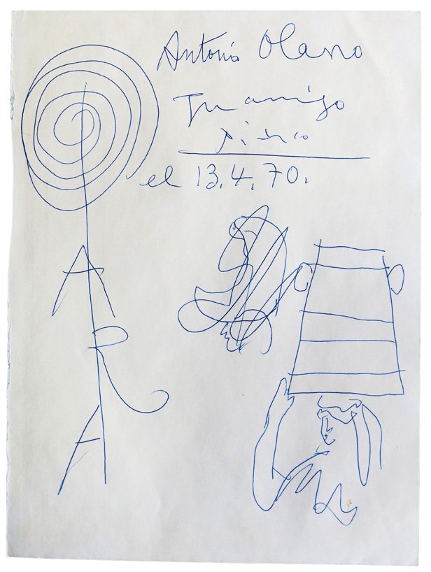 Mujer gallega con sella (Recuerdo coruñés), 13 de abril de 1970, bolígrafo sobre papel, Antonio D. Olano. Fotografía © R. V. N.