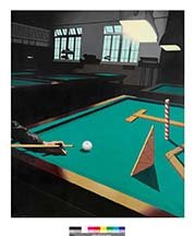 La tacada metafísica, serie El Billar, 1977, acrílico sobre lienzo, 130 x 110 cm, colección privada, cortesía Galería Benlliure.