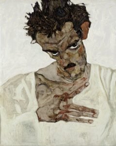 Autorretrato con la cabeza baja, por Egon Schiele, 1912, óleo sobre lienzo, 42,2 x 33,7 cm.