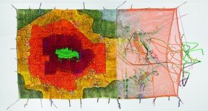 Emotional Abstract Coalition, por Fabian Marcaccio, 1998, técnica mixta sobre tela, 285 x 489 x 50 cm.