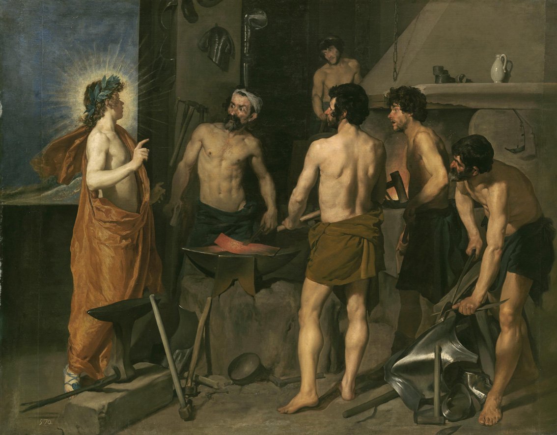 La fragua de Vulcano, 1629-39, Madrid, Museo del Prado, Arriba, La Venos del espejo, h. 1647-51, Londres, National Galley.