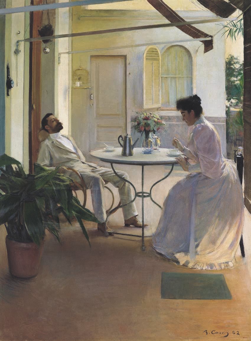 Escena doméstica al aire libre, de Ramon Casas, 1892, óleo sobre lienzo, 161 x 121 cm, Colección Carmen Thyssen-Bornemisza.