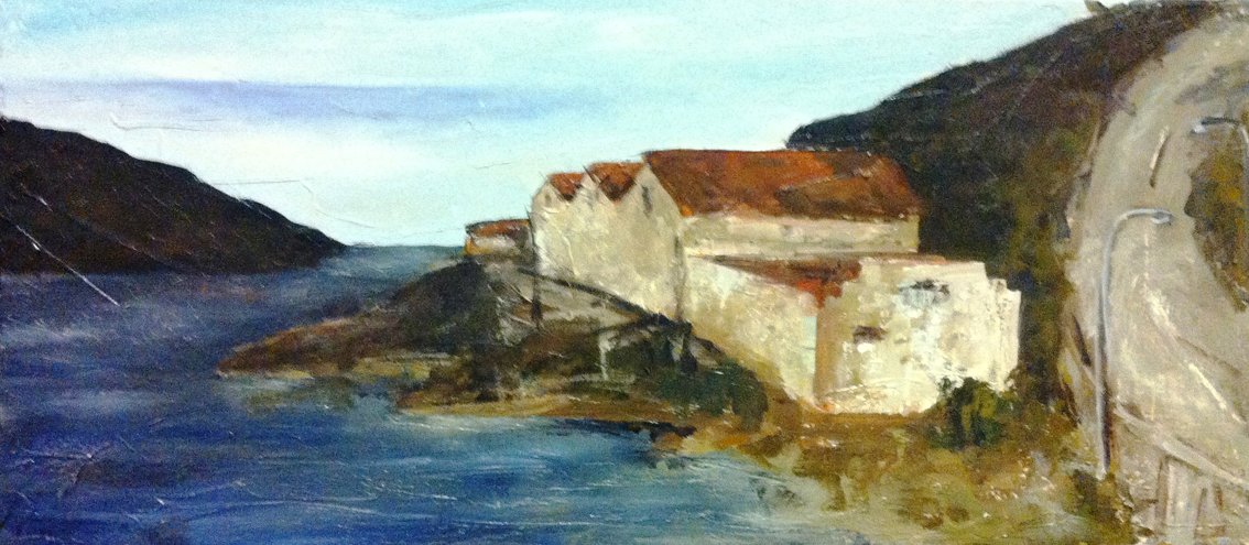 La conservera, técnica mixta sobre lienzo, 100 x 50. Arriba, Llega del tren, técnica mixta sobre lienzo, 46 x 65.