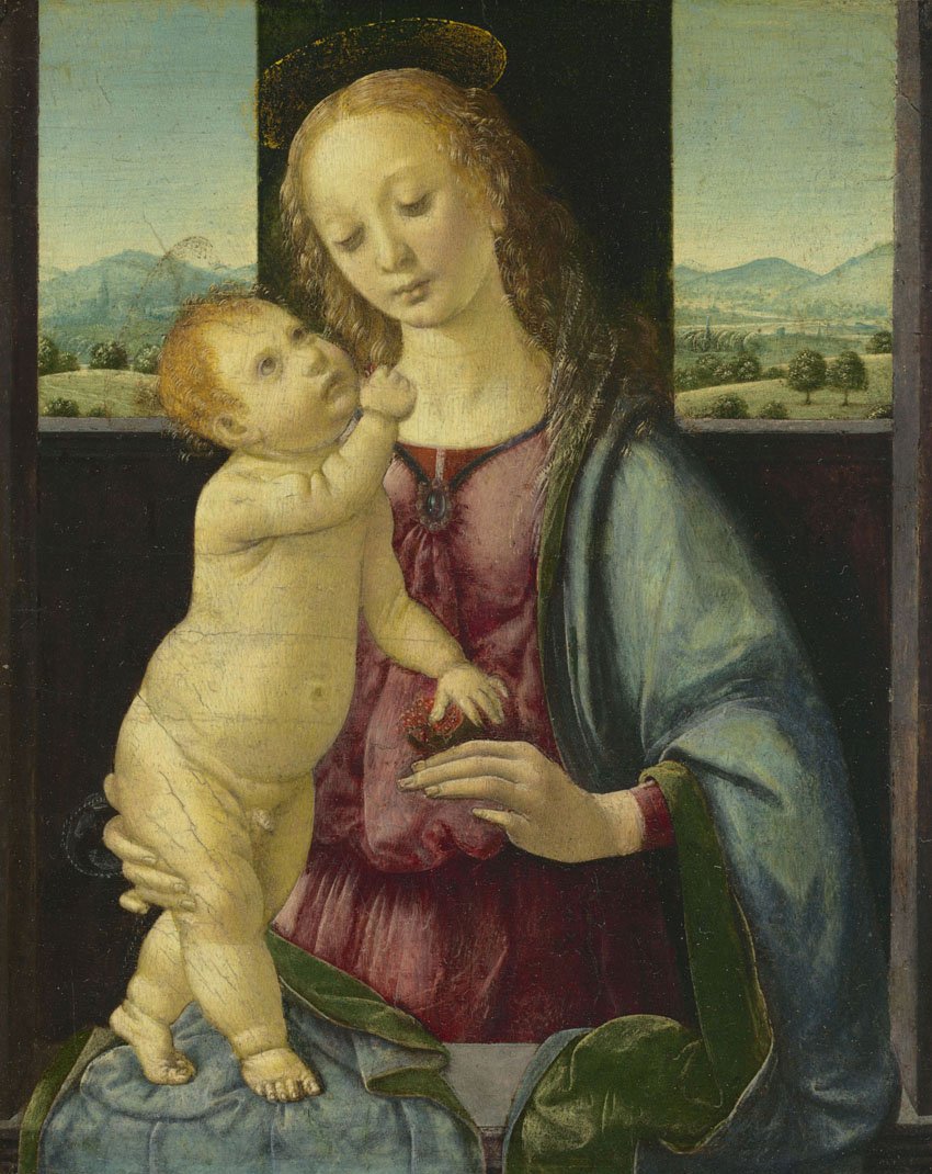 Virgen con Niño,(Virgen de la granada o Virgen Dreyfus), h. 1469-70,óleo sobre madera de álamo, 16,5 x 13,4 cm, Washington, National Gallery of Art.