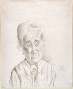 Mujer mayor, por Otto Dix, 1931, grabado a punta seca y grafito en papel preparado, Nueva York, The Museum of Modern Art.