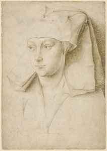 Retrato de una mujer joven desconocida, por Rogier van der Weyden, h. 1435-1440, grabado a punta de plata en papel preparado, Londres, British Museum.