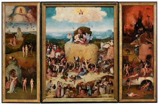 El carro de heno (h. 1515), por Hieronymus Bosch. Óleo sobre tabla. Museo Nacional del Prado, Madrid.