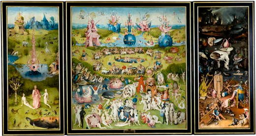 El jardín de las delicias (1500-1505), por Hieronymus Bosch. Óleo y grisalla sobre tabla. Museo Nacional del Prado, Madrid.