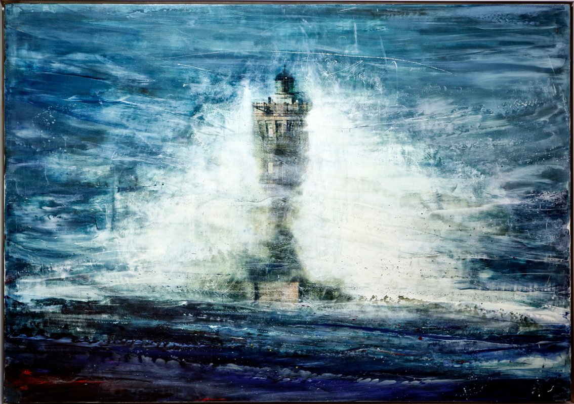Torre, de la serie Las cenizas del viento, mixta sobre tabla, 114 x 160 cm. Arriba, Juan Luque. Todas las fotos de Sergio Enríquez-Nistal.