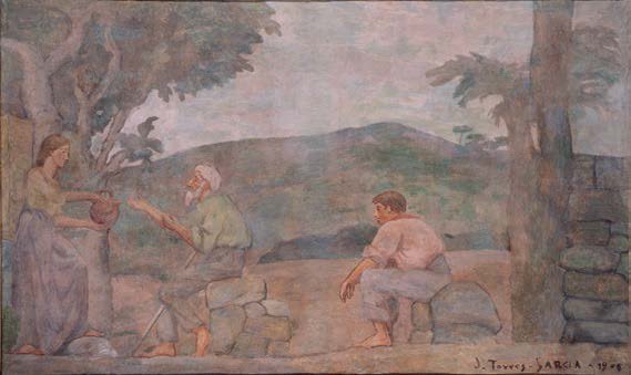 Mujer con cántaro (Mural de la casa del Barón de Rialp) 1905-1906. Óleo sobre lienzo, Museo Nacional Centro de Arte Reina Sofía. Arriba, Puerto, 1934. Óleo sobre cartón. Colección particular, Barcelona.