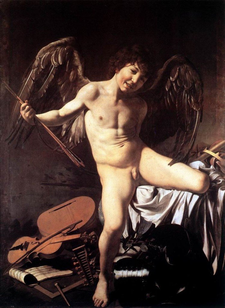 Amor victorioso, 1601-1602, por Caravaggio. Staatliche Museen. La incredulidad de Santo Tomás, 1601, por Caravaggio. Castillo de Sanssouci.