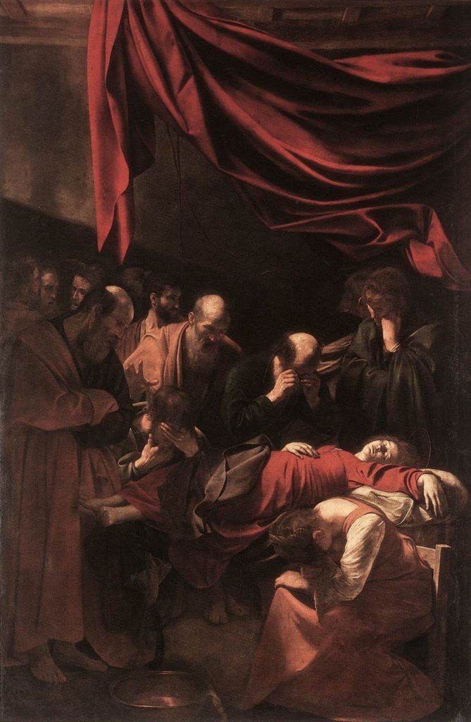 La dormición de la Virgen, 1606, por Caravaggio. Museo del Louvre.