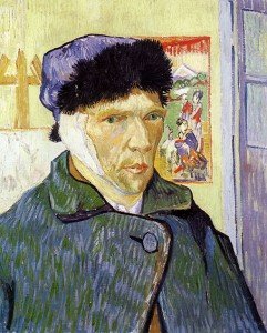 Autorretrato con oreja vendada, por Vincent van Gogh, Arlés, enero 1889, óleo sobre lienzo, 60 x 49 cm, Londres, Courtland Galleries.