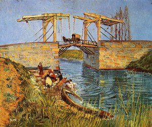 Puente de Langlois con lavanderas, por Vincent van Gogh, Arlés, marzo 1888, óleo sobre lienzo, 54 x 65 cm, Otterlo, Museo Kröller-Müller.