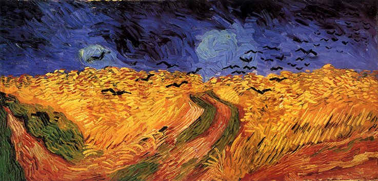 Campo de trigo con cuervos, por Vincent van Gogh, Auvers-sur-Oise, julio 1890, óleo sobre lienzo, 50,5 x 103 cm.