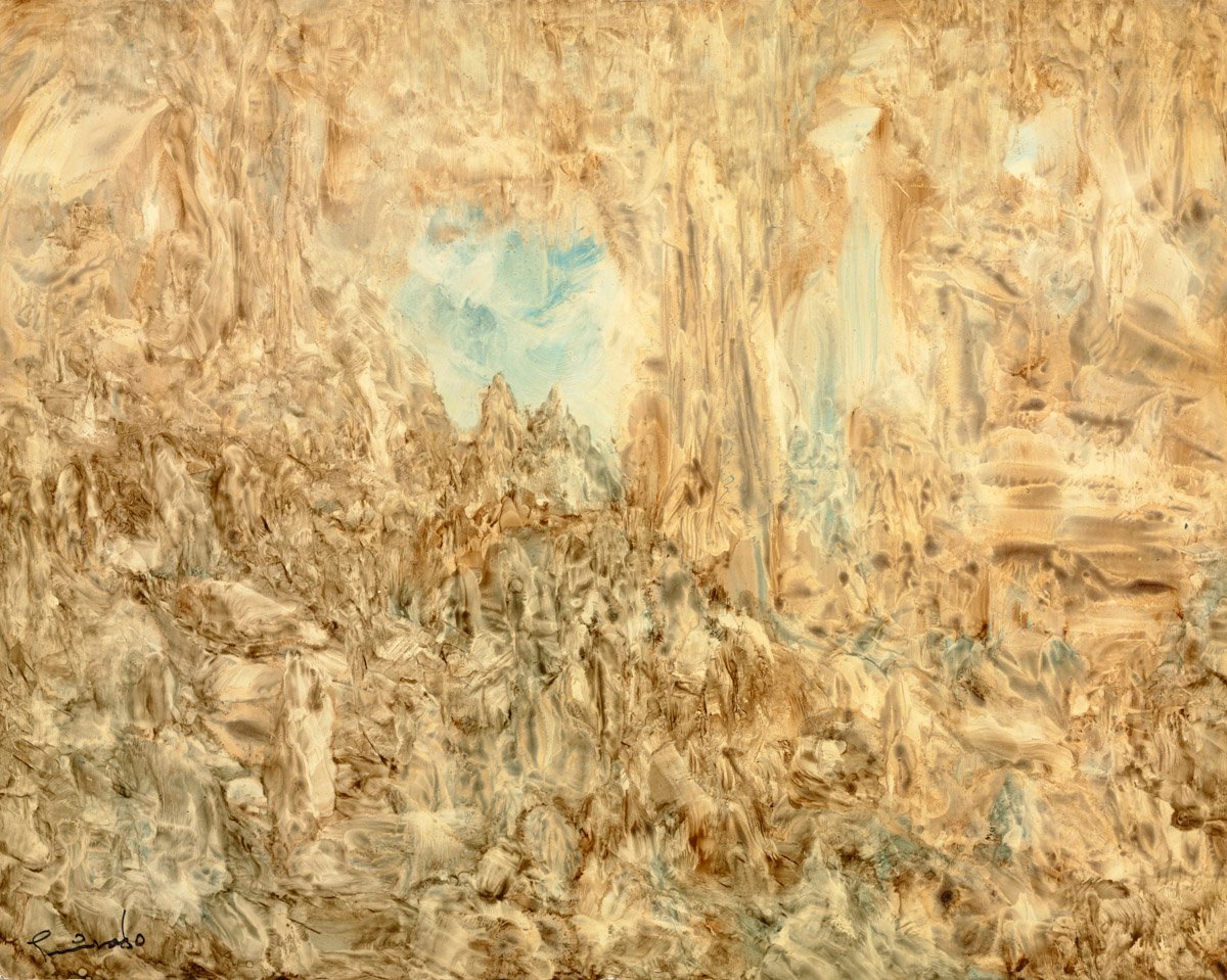 Cuevas de Nerja III. Puertas del cielo, h. 1980-90, acrílico sobre cartulina, 52 x 65 cm, expuesto en el apartado Visiones.