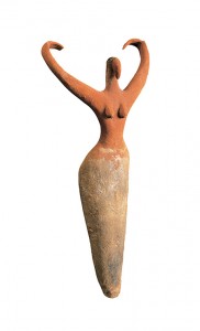 Figura de luto, anónima, h. 3.500 a.C., terracota pintada, Nueva York, Museo de Brooklyn. 