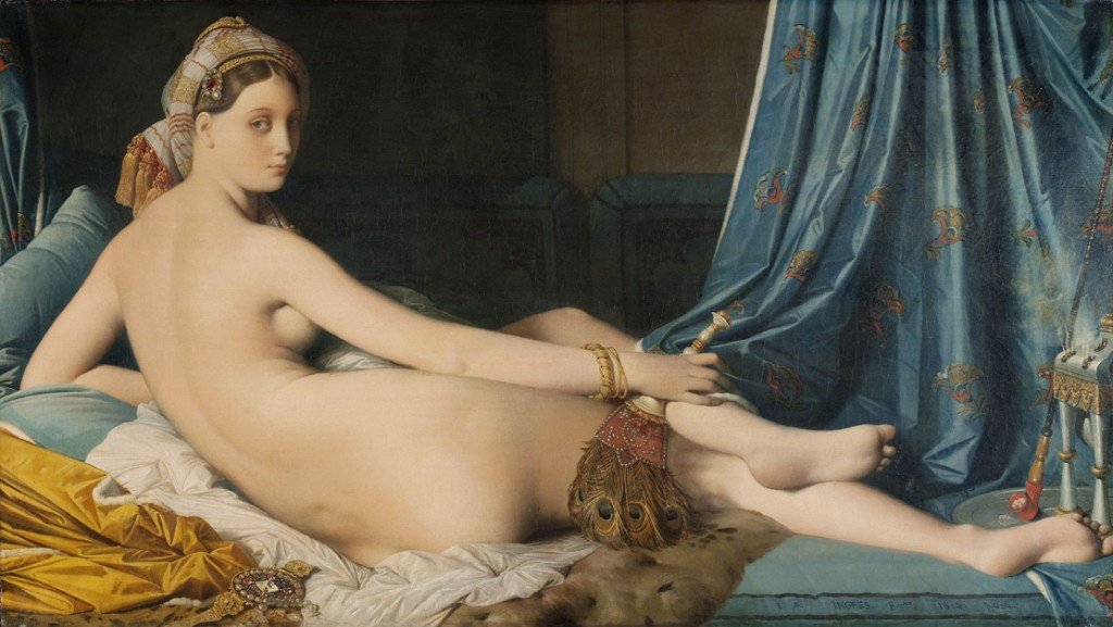 La gran odalisca, por Jean-Auguste-Dominique Ingres, 1814, óleo sobre lienzo, 91 x 162 cm, París, Museo del Louvre,