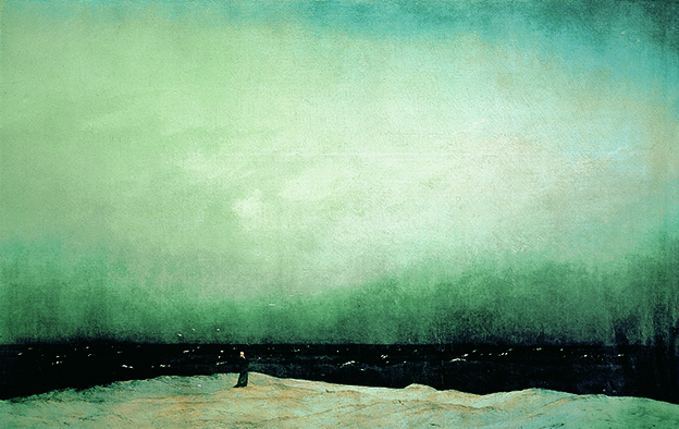Monje a orillas del mar, por Caspar David Friedrich, h. 1809, óleo sobre lienzo, 110 x 172 cm, Berlín, Nationalgalerie, Staatliche Museen.