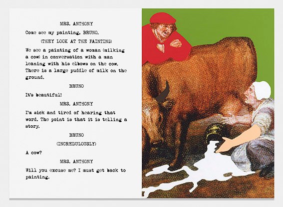 Movie Scripts / Art: ...A large puddle of milk, por John Baldessari, 2014, impresión de tinta barnizada sobre lienzo y pintura acrílica, 197,2 x 274,3 cm.