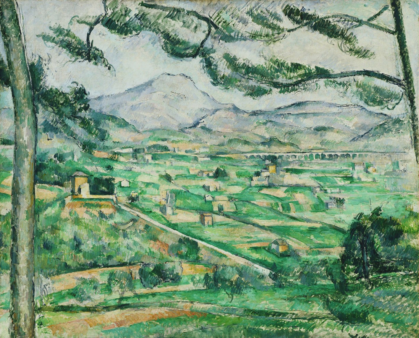 La montaña Saint Victoire, por Paul Cézanne, 1886-87, óleo sobre lienzo, 59,7 x 72,4 cm, The Phillips Collection, Washington, D.C., adquirido en 1925. Arriba, La habitación azul, por Pablo Picasso, 1901, óleo sobre lienzo, 50,5 x 61,6 cm, The Phillips Collection, Washington, D.C., adquirido en 1927.