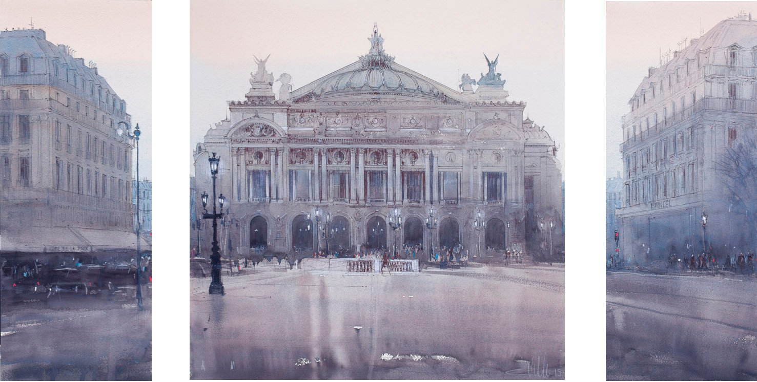 Place de l'Opérz, tríptico, 67 x 144 cm.