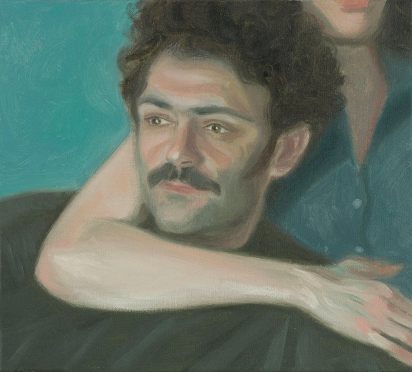 Jorge, óleo sobre lienzo, 2014, 24 x 27 cm. Arriba, Las hermanas Coto