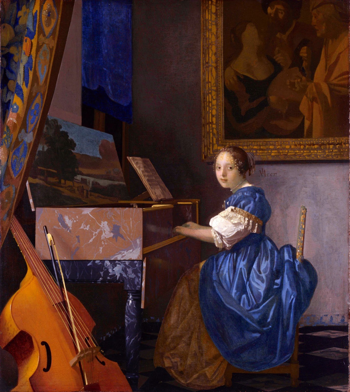Mujer sentada tocando la espineta, h, 1675, óleo sobre lienzo, 51,5 x 45,5, National Gellery, Londres.