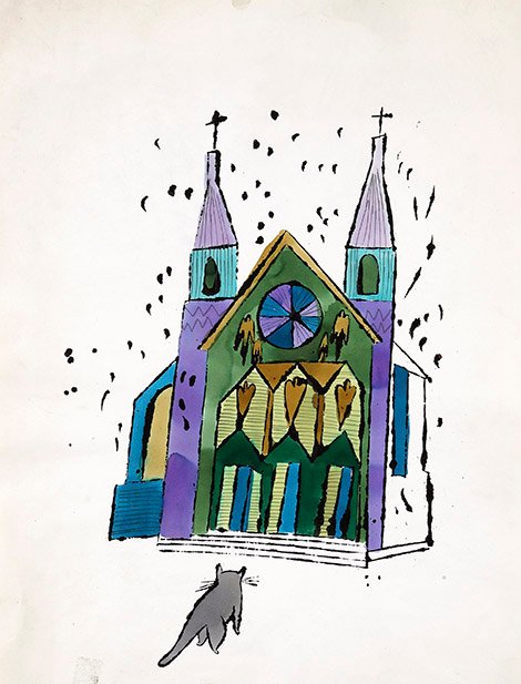 Gato en frente de la iglesia, por Andy Warhol, h. 1959 © 2015 The Andy Warhol Foundation for the Visual Arts, Inc./ARS, New York. Licensed by Viscopy, Sydney. 