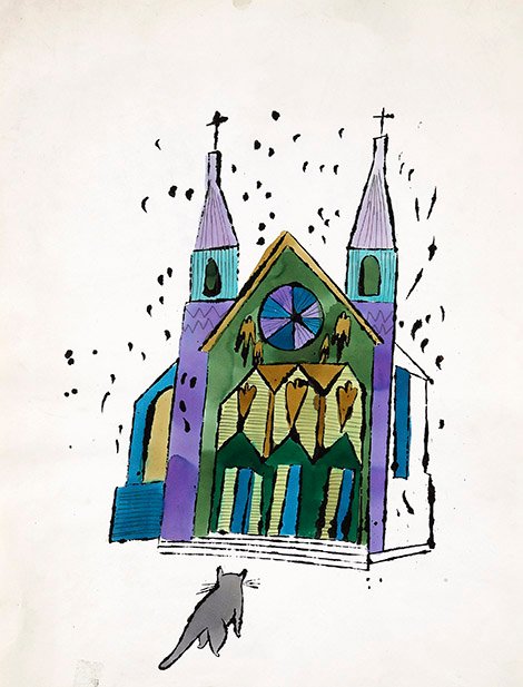 Gato en frente de la iglesia, por Andy Warhol, h. 1959 © 2015 The Andy Warhol Foundation for the Visual Arts, Inc./ARS, New York. Licensed by Viscopy, Sydney.