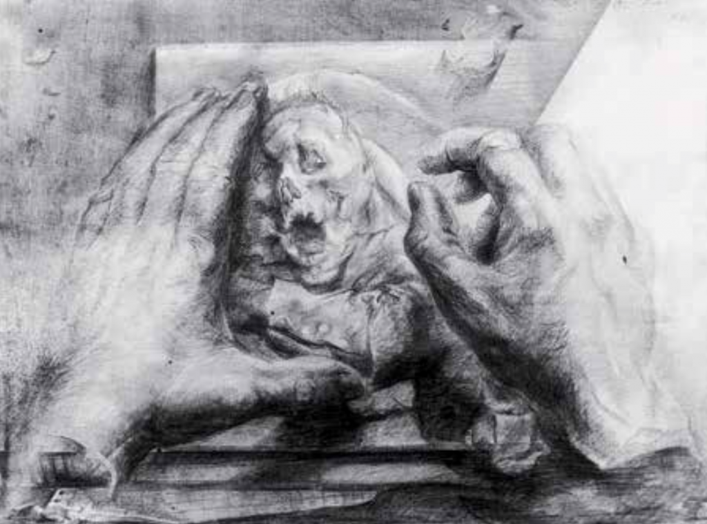 Estudio para el "Manorretrato", por Julio López Hernández, 1973, grafito sobre papel, 25 x 34 cm.