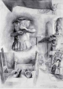 Marcela estuvo en el estudio, por Julio López Hernández, 1970, grafito sobre papel, 34 x 25 cm.