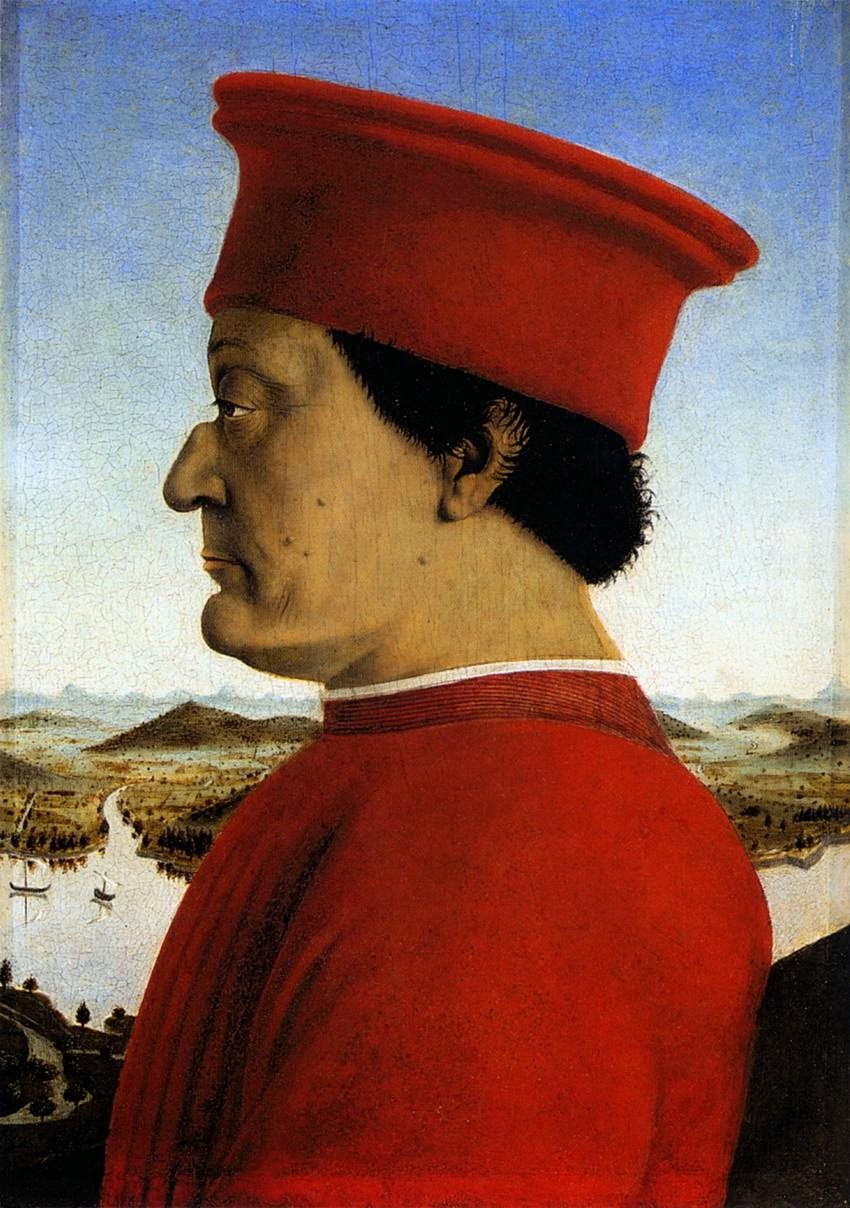 Federico de Montefeltro, h. 1472, óleo sobre tabla, 47 x 33 cm, Florencia, Galeria de los Uffizi.