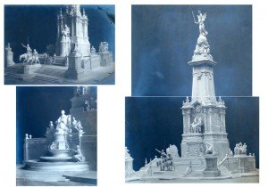 Fotografías de la maqueta del proyecto del Monumento a Cervantes presentada por Lorenzo Coullaut Valera y el arquitecto Rafael Martínez, 1915.