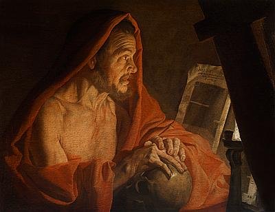 San Jerónimo en su estudio, por Matthias Stomer (1600-50), óleo sobre lienzo, 72 x 94 com.