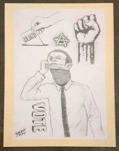 Política, por Eduardo Bertone, lápiz sobre papel, 29,5 x 21 cm.