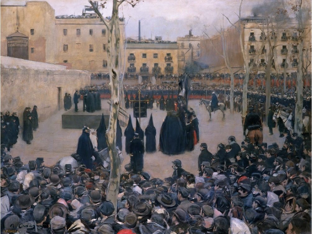 Garrote vil, por Ramon Casas, 1894, óleo sobre tela, 127 x 166 cm, Museo Nacional Centro de Arte Reina Sofía. 