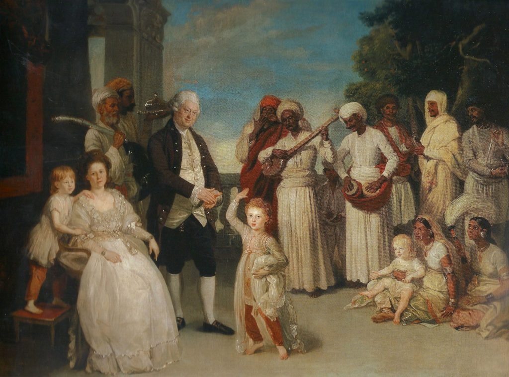 Retrato de grupo con sir Elijah y lady Impey, de Johan Zoffany, h. 1783-84, óleo sobre lienzo. 91,5 x 122 cm, Madrid, Museo Thyssen-Bornemisza.