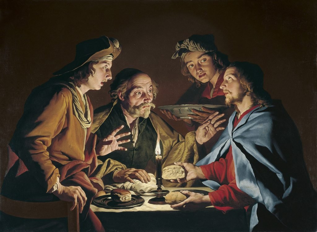 La Cena de Emaús, de Matthias Stom, h. 1633-39, óleo sobre lienzo, 111,8 x 152,4 cm, Madrid, Museo Thyssen-Bornemisza.