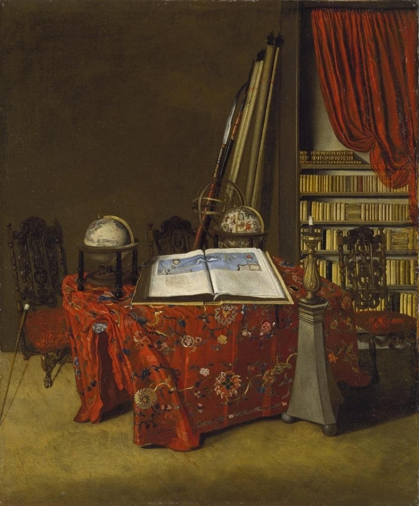 Rincón de una biblioteca, de Jan Jansz. van der Heyden, 1711, óleo sobre lienzo, 77 x 63,5 cm, Madrid, Museo Thyssen-Bornemisza.