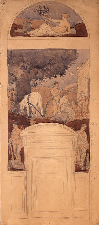 Diseño para el fresco "La edad de oro de la Humanidad", por Joaquín Torres-García, 1914, gouache sobre papel, 109 x 48,5 cm. 