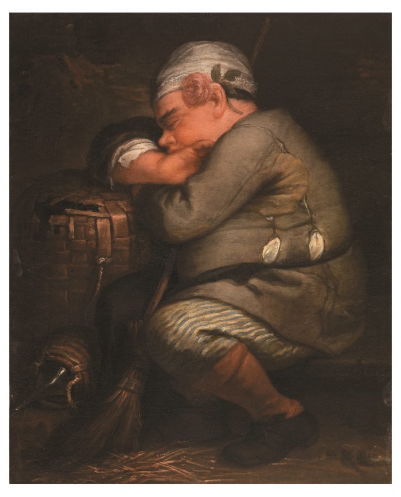 Enano durmiendo (El enano bocciolo), pintor emiliano del siglo XVIII, h. 1700-10, óleo sobre lienzo.
